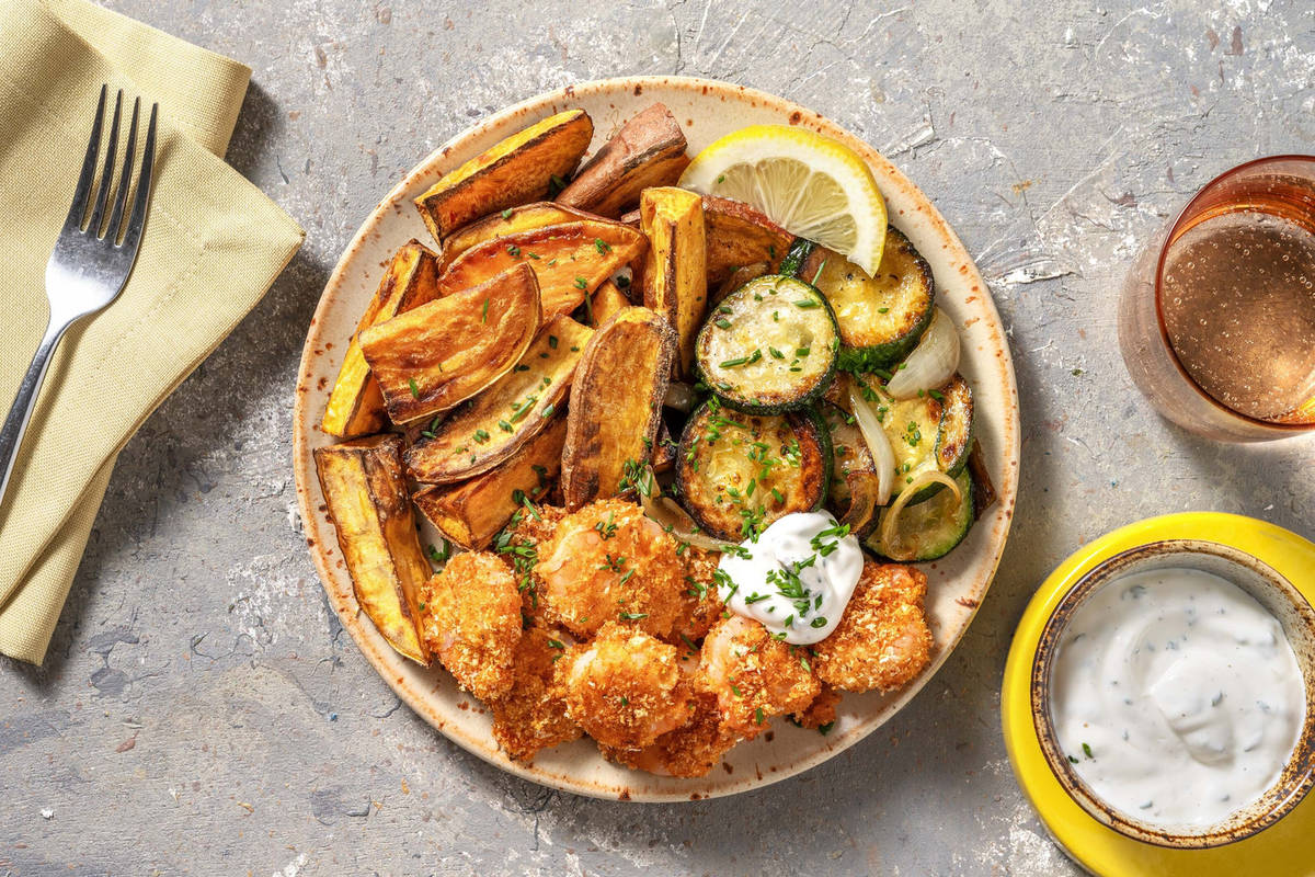 Old Bay Panko Shrimp and Roasted Zucchini