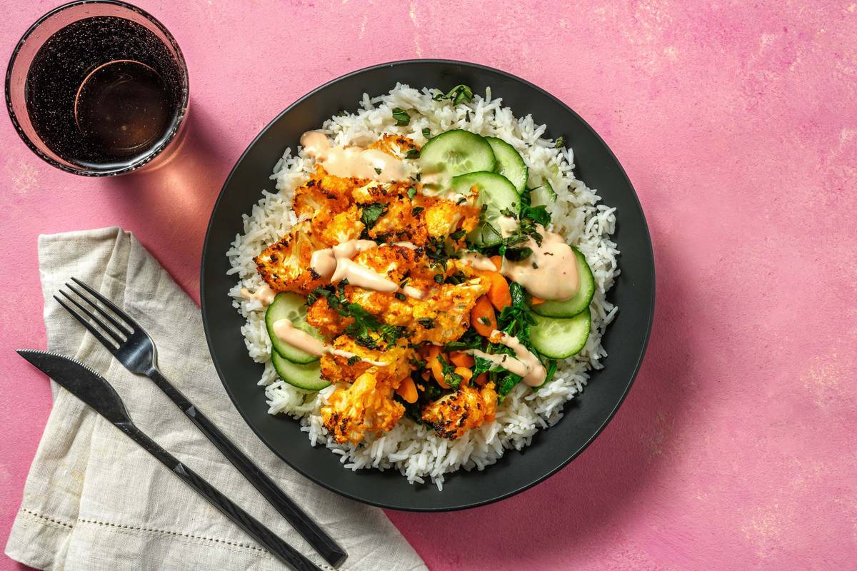 Crispy "bang bang" bloemkool met knoflookrijst