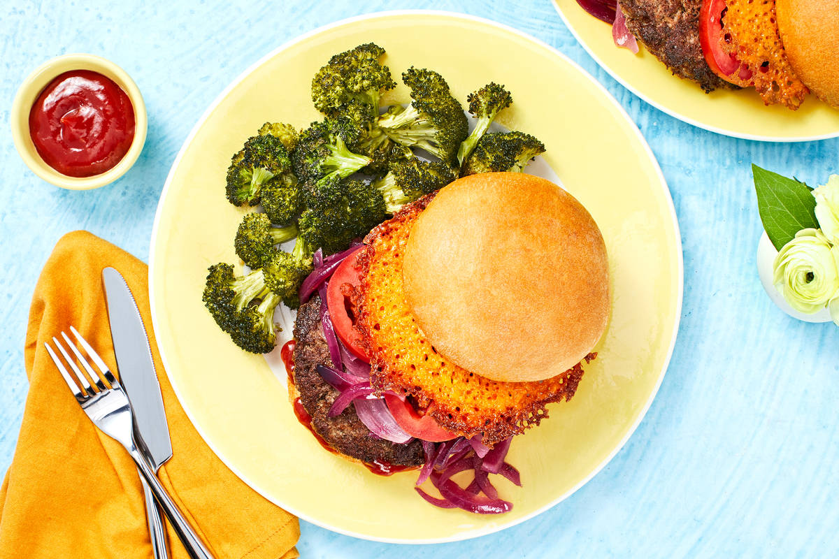 Crispy Cheddar Frico Cheeseburgers
