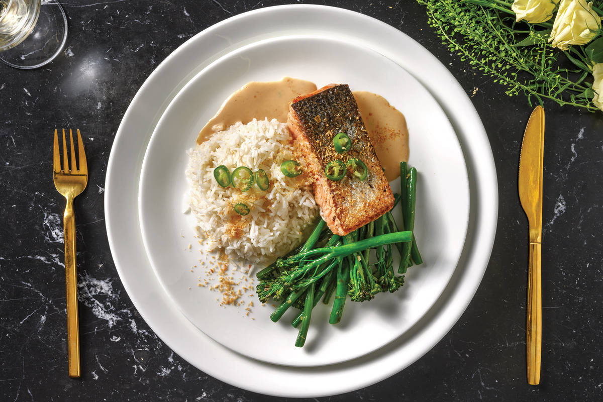 Crispy-Skinned Salmon & Thai Coconut Sauce