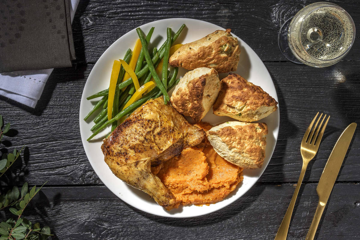 Crispy-Skinned Chicken and Biscuits