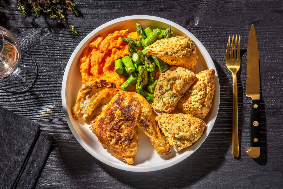 Crispy Skinned Chicken and Biscuits