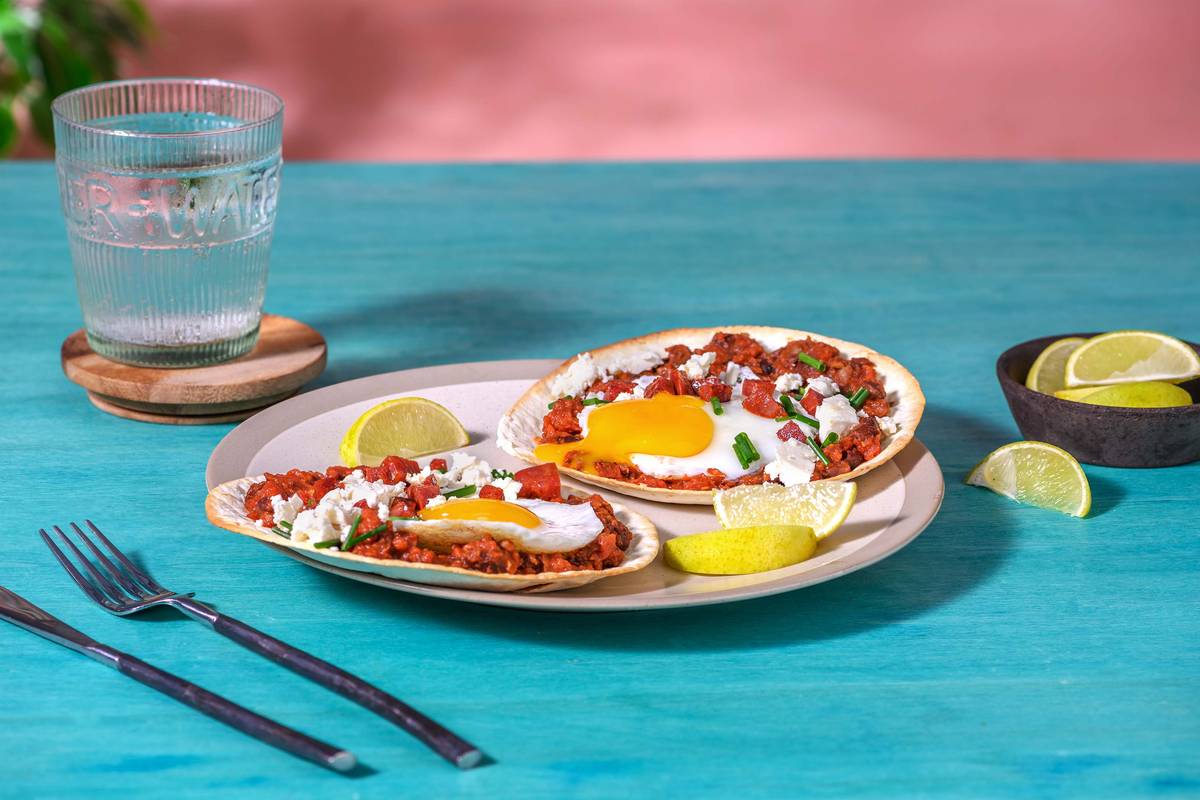Chipotle Huevos Rancheros with Black Beans and Crispy Tortillas