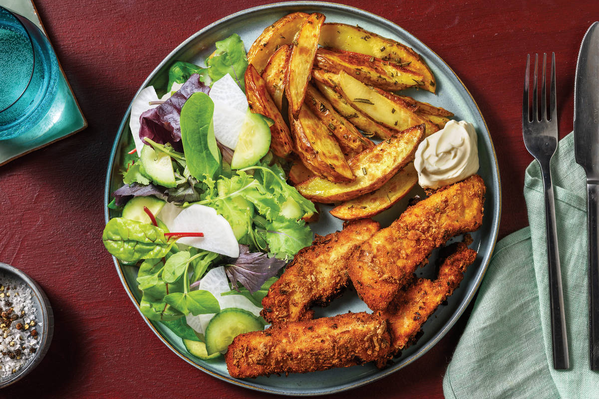 Crumbed Chicken Dippers & Rosemary Potato Wedges