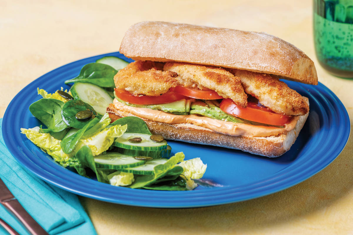 Crumbed Chicken & Sriracha Aioli Sub with Cucumber Salad