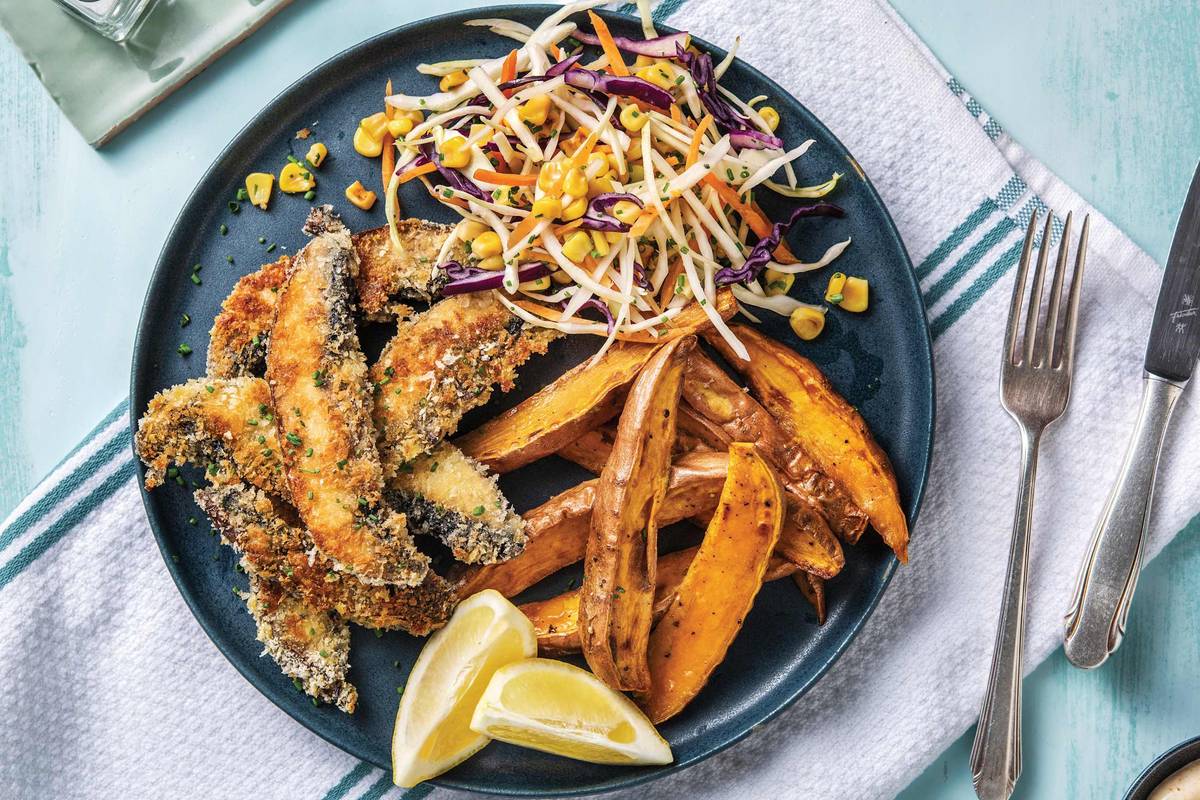 Crumbed Mushroom Bites & Corn Slaw
