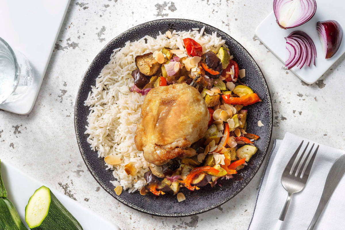 Cuisse de poulet et légumes rôtis
