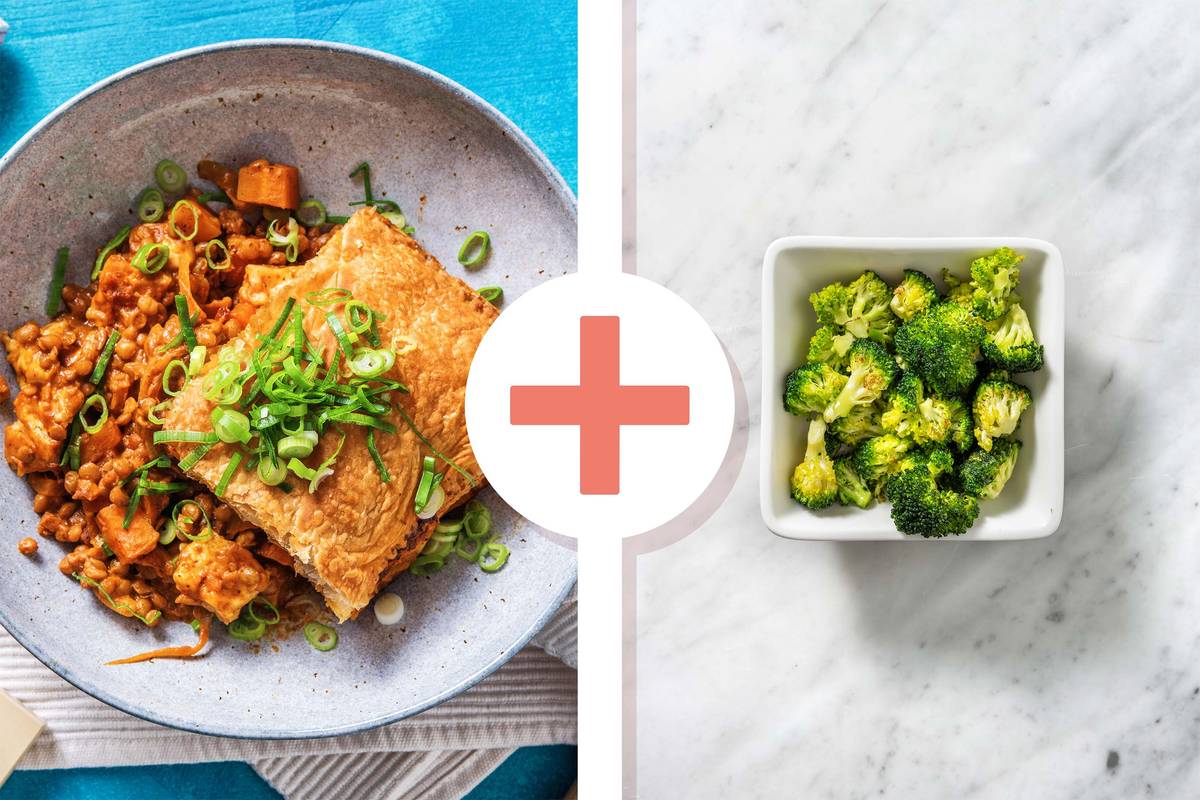 Curried Paneer Dal Pie with Broccoli Florets
