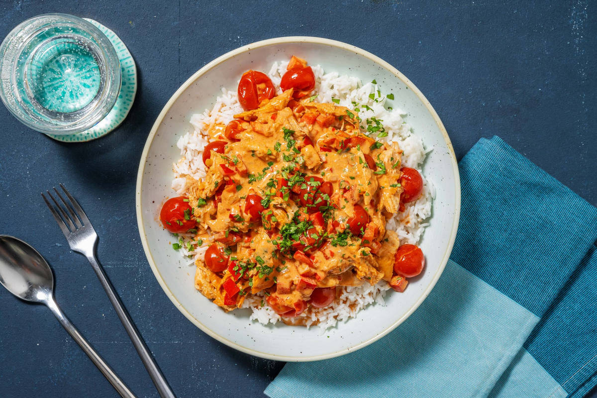 Curry de poulet effiloché et riz