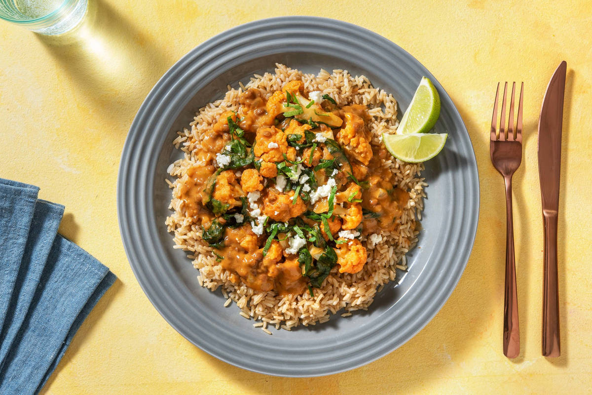 Rode curry met bloemkool en feta