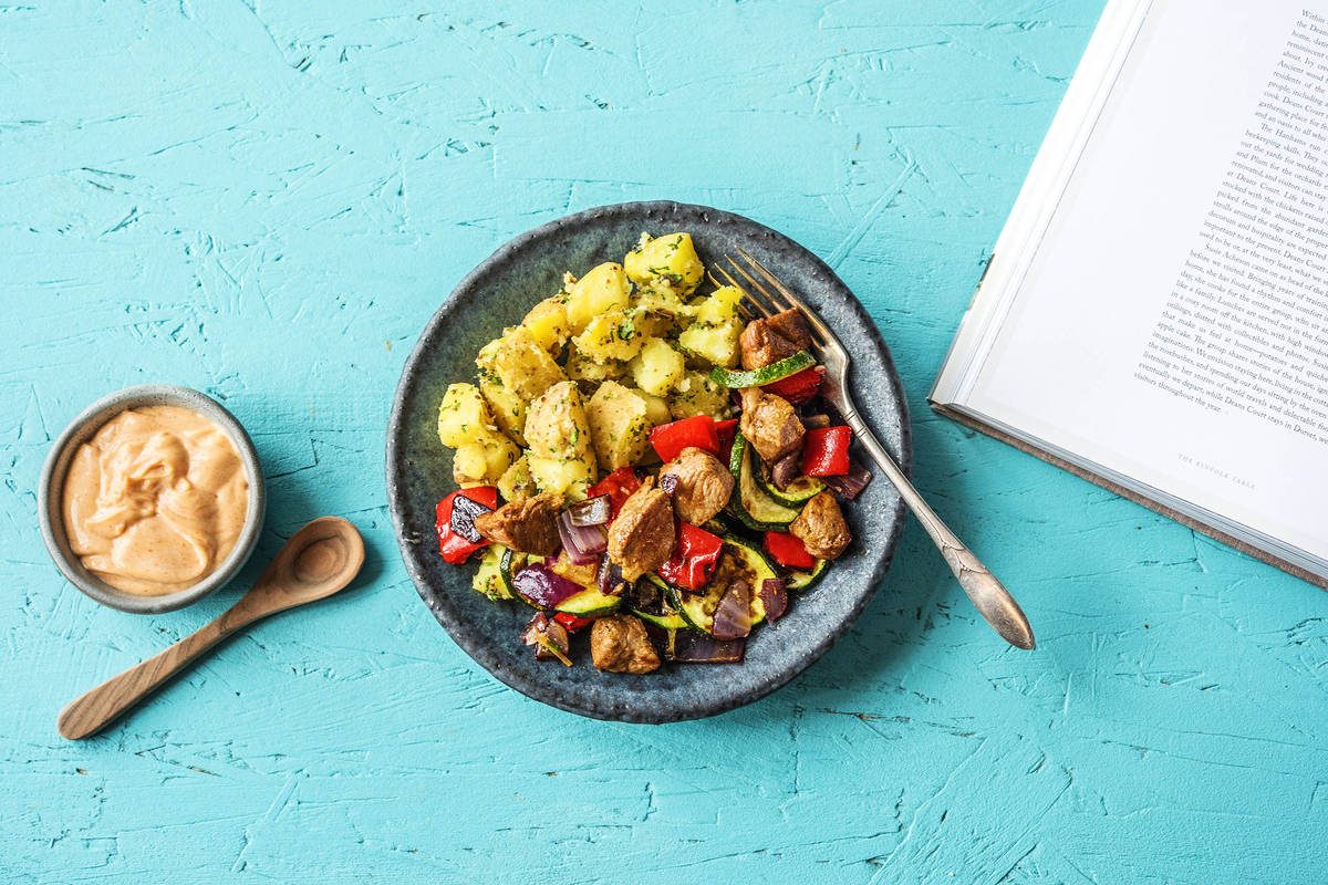 Deconstructed Lamb Kebabs With Parsley Potatoes & Grilled Vegetables