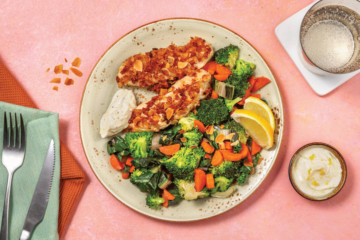 Dijon Crumbed Chicken & Garlic Veggies