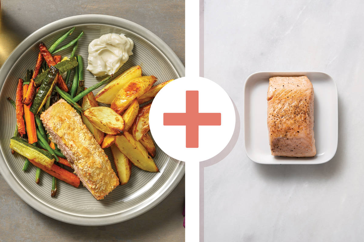 Dijon-Crusted Double Salmon Traybake