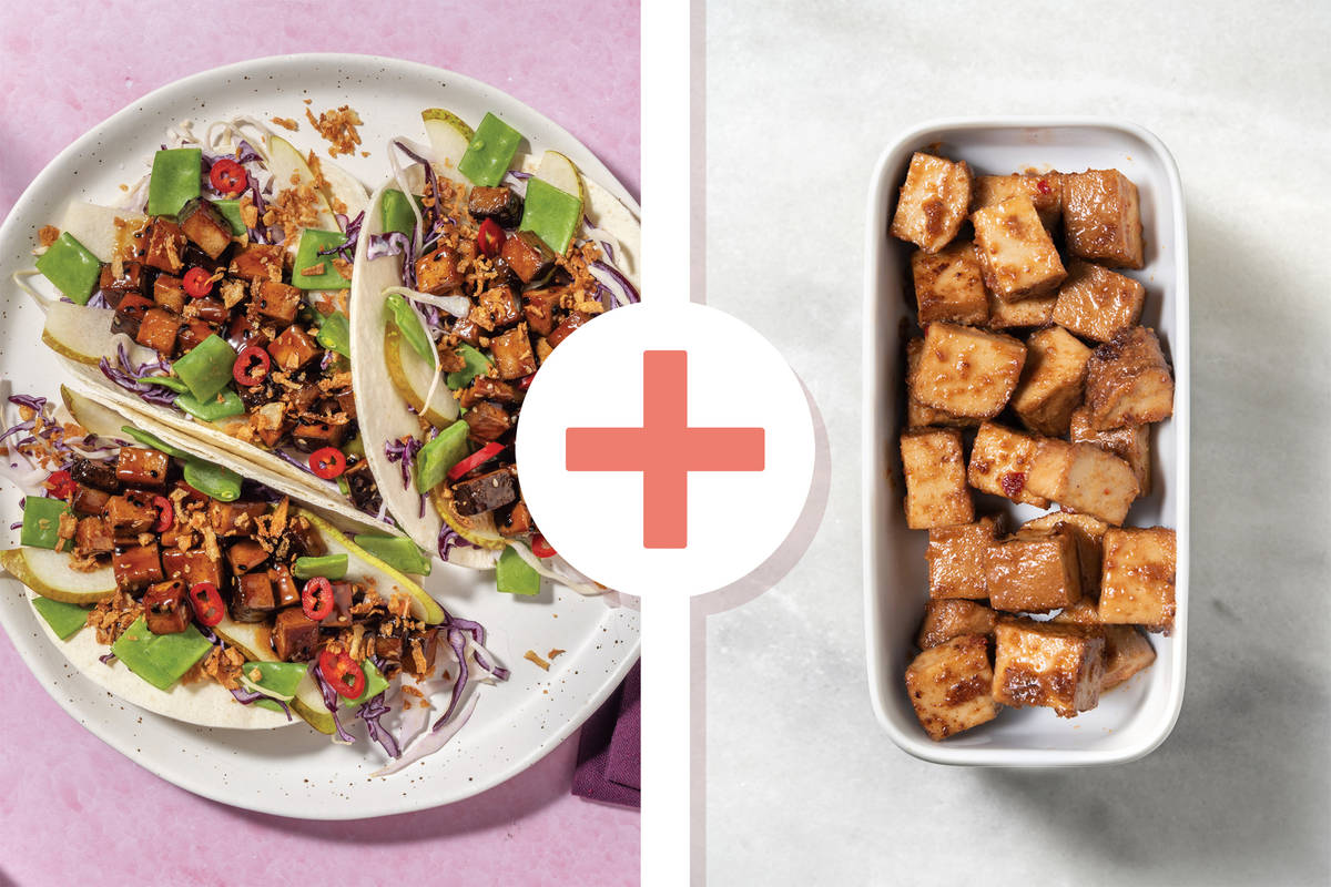 Double Katsu-Glazed Tofu & Pea Pod Slaw Tacos