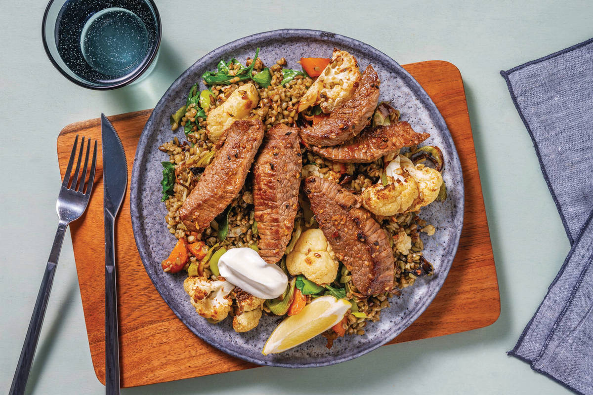Honey Dukkah Beef & Roast Veggie Freekeh