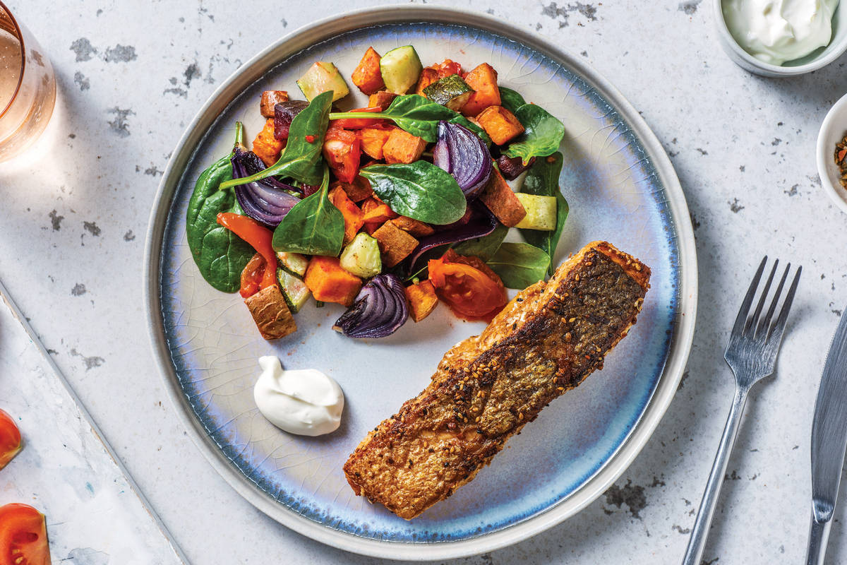 Dukkah Salmon & Garlic Yoghurt