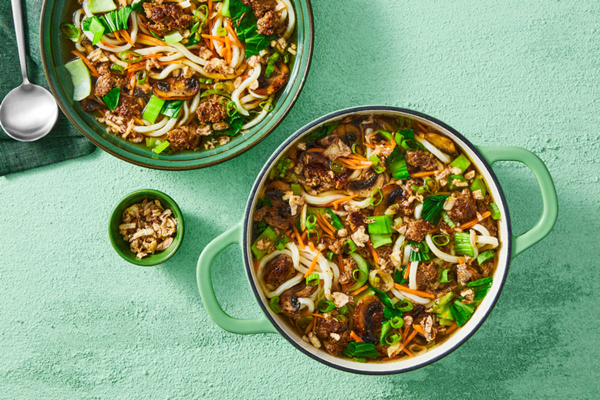 One-Pot Sukiyaki-Inspired Beef and Noodle Soup