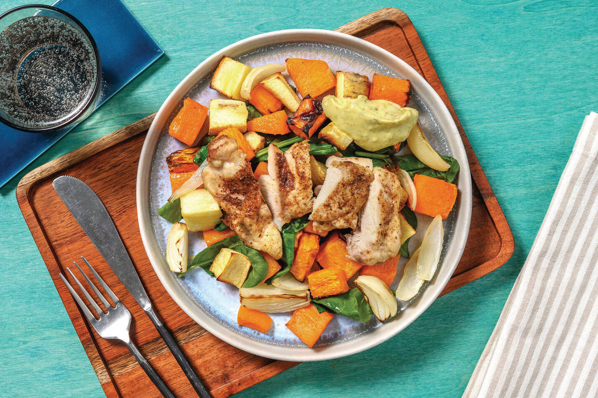 Easy Golden Chicken & Roast Pumpkin Toss