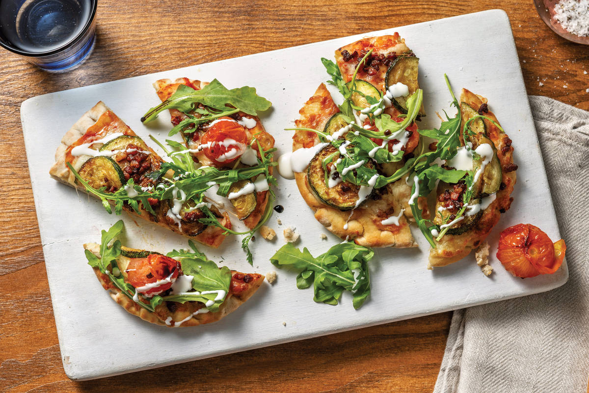 Easy Bacon & Zucchini Flatbread Pizza