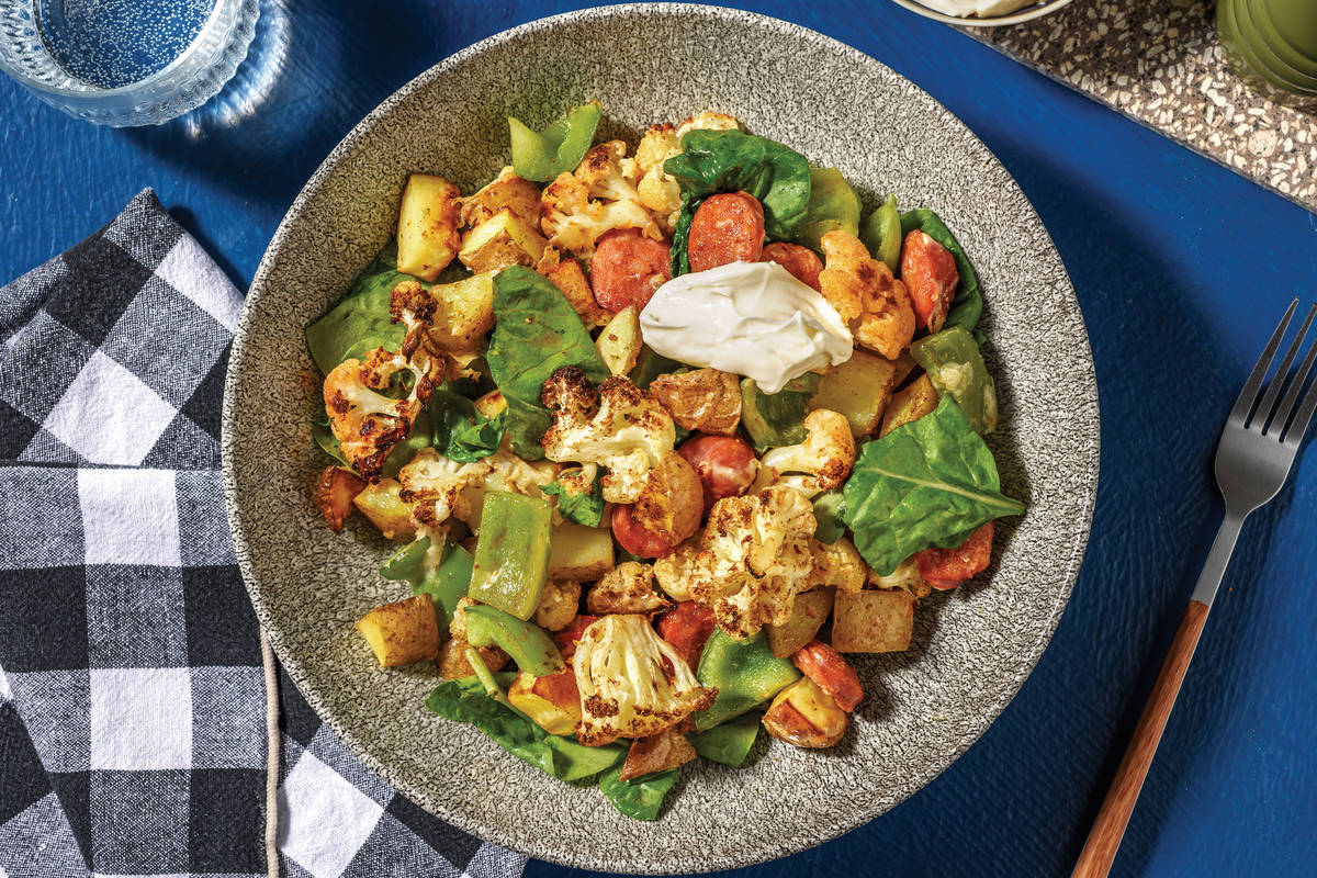 Cheesy Chorizo & Veggie Traybake