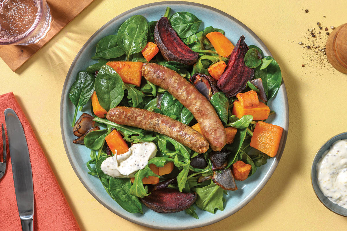 Easy Herbed Pork Sausages & Veggie Traybake