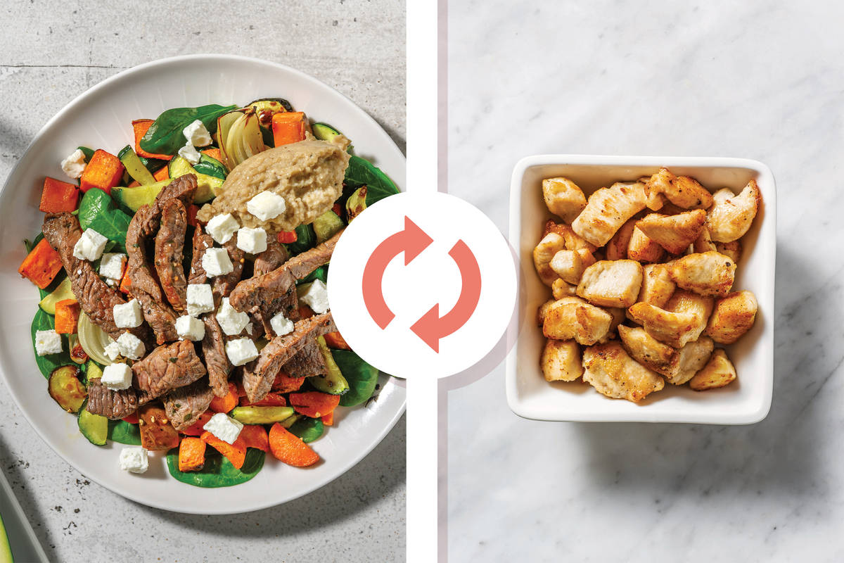Easy Garlicky Chicken & Roast Veggie Toss