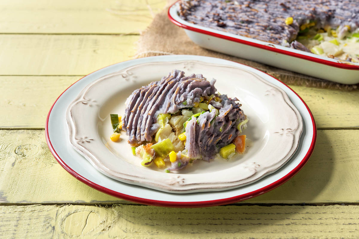 Easy Purple Potato Fish Pie