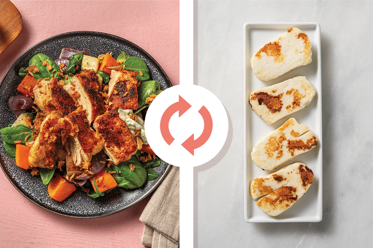 Quick Spiced Haloumi & Roast Pumpkin Toss