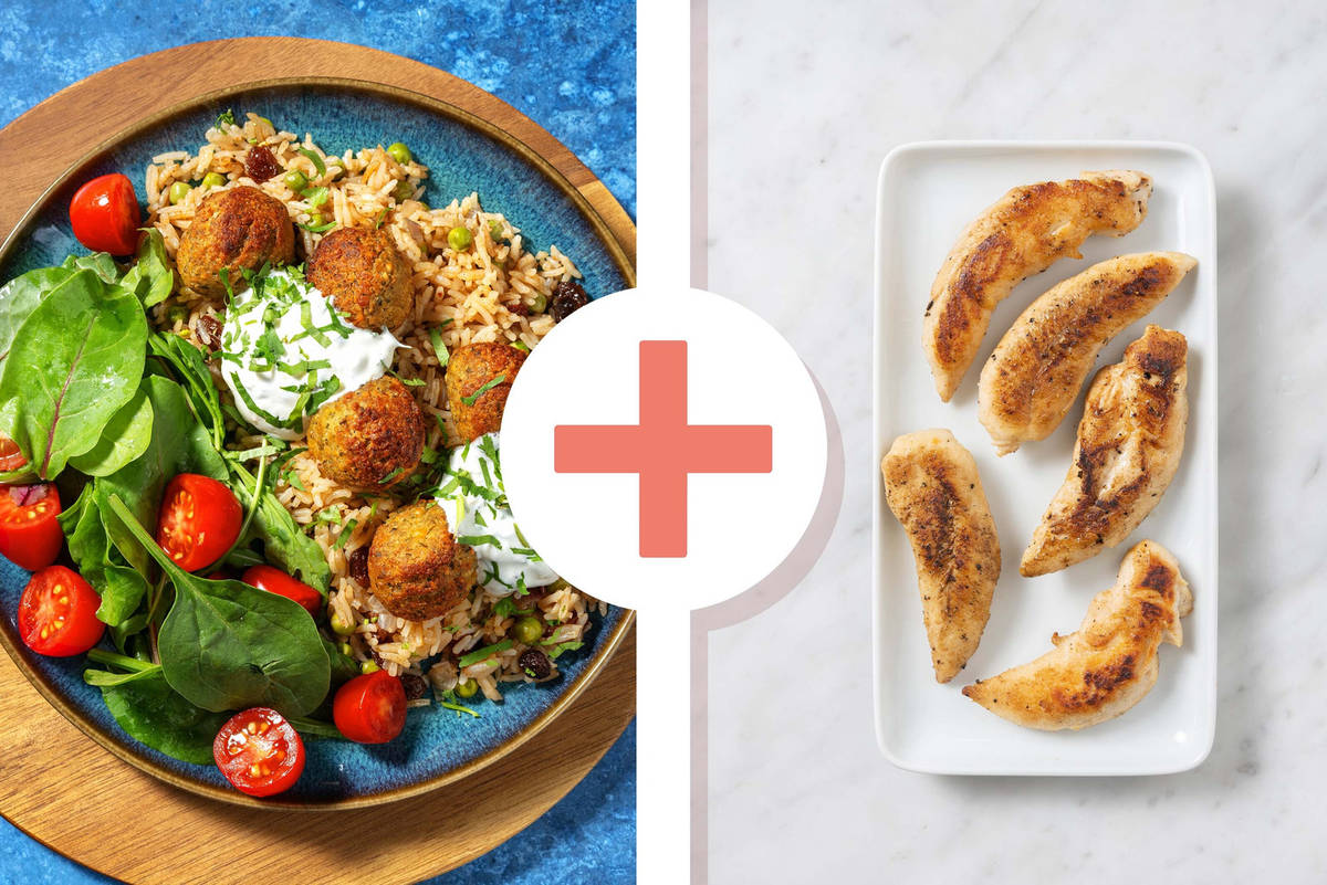 Crispy Falafel and Chicken on Jewelled Pilaf