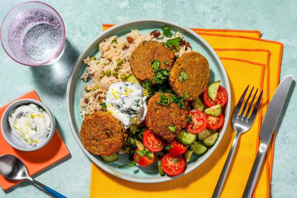 Crispy Falafel on Jewelled Pilaf