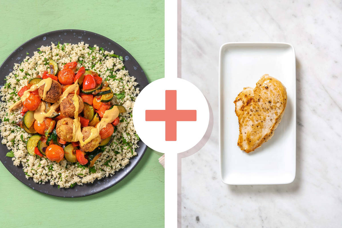 Falafels, poulet et couscous vert façon nord-africaine