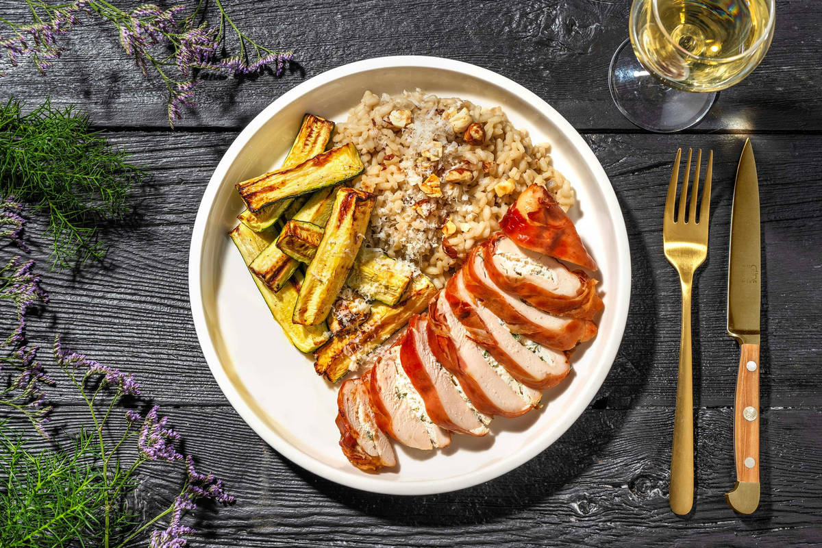 Gevulde kipfilet in coburgerham