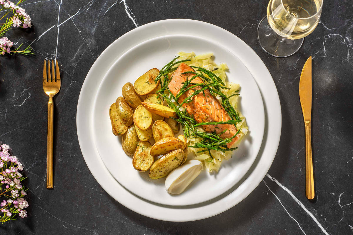 Gebakken zalmfilet met zeekraal