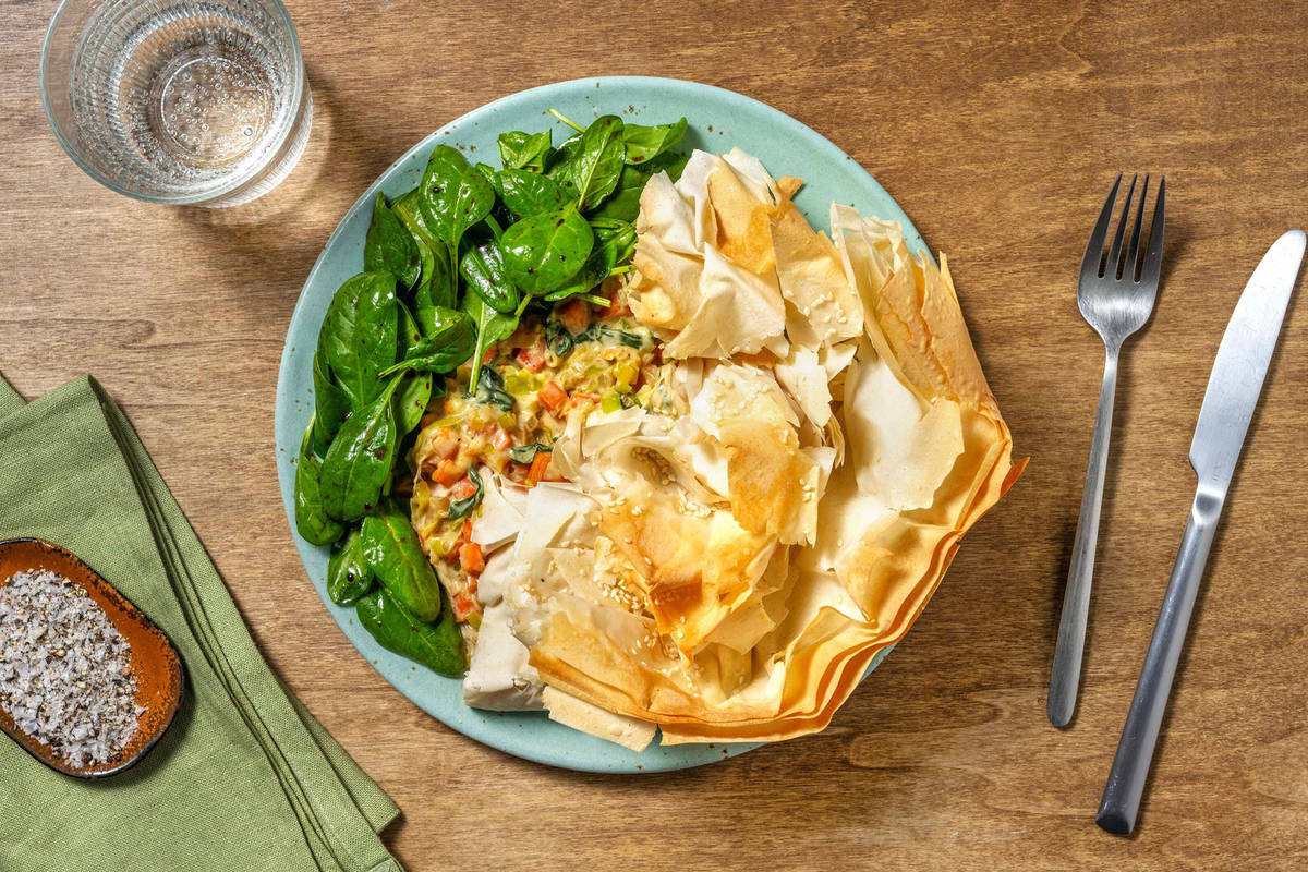 Filo Pie mit würziger Lauch-Spinat-Füllung