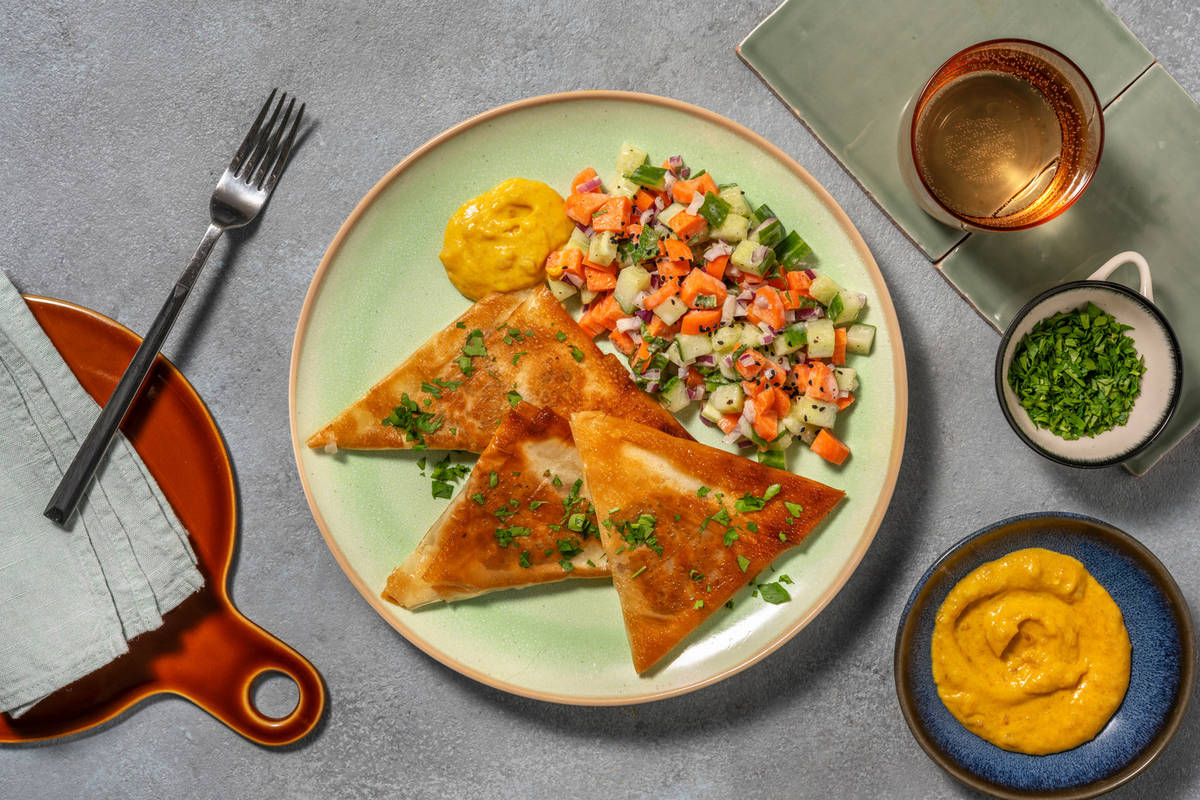 Filo-Samosas mit würziger Kichererbsen-Füllung