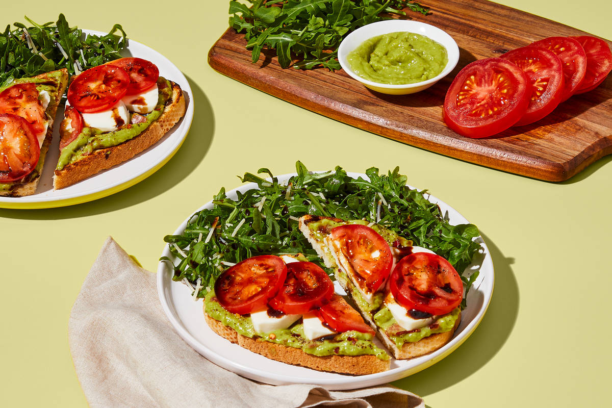 Fresh Mozz Toasts with Guac & Tomato