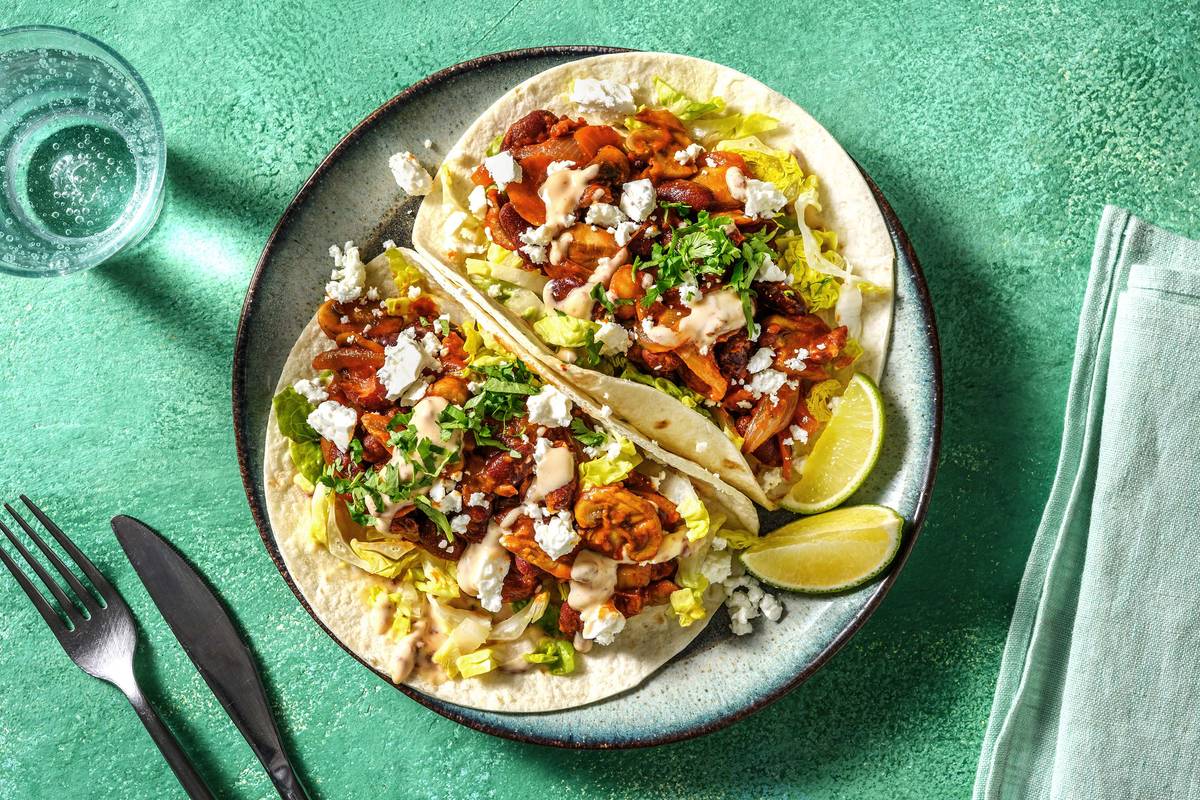 Fried Bean and Mushroom Tacos