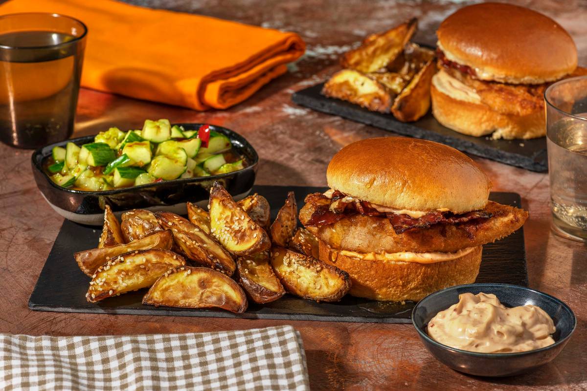 Fried Chicken and Honey Butter Bacon Burger