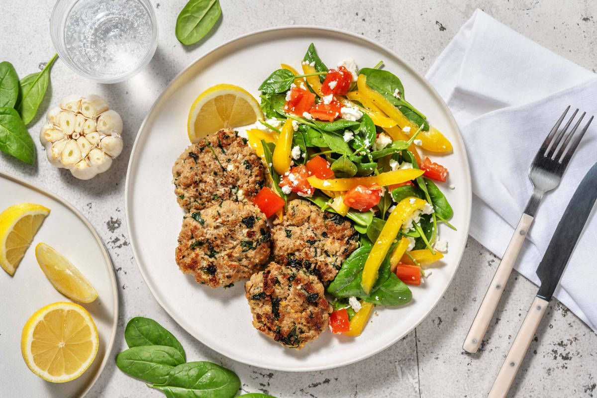 Carb Smart Spinach and Feta Pork Patties