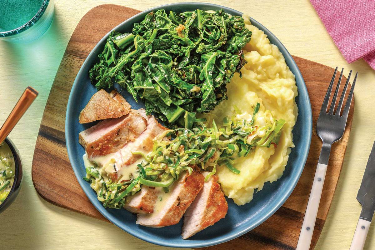 Garlic-Herb Pork & Creamy Leek-Peppercorn Sauce