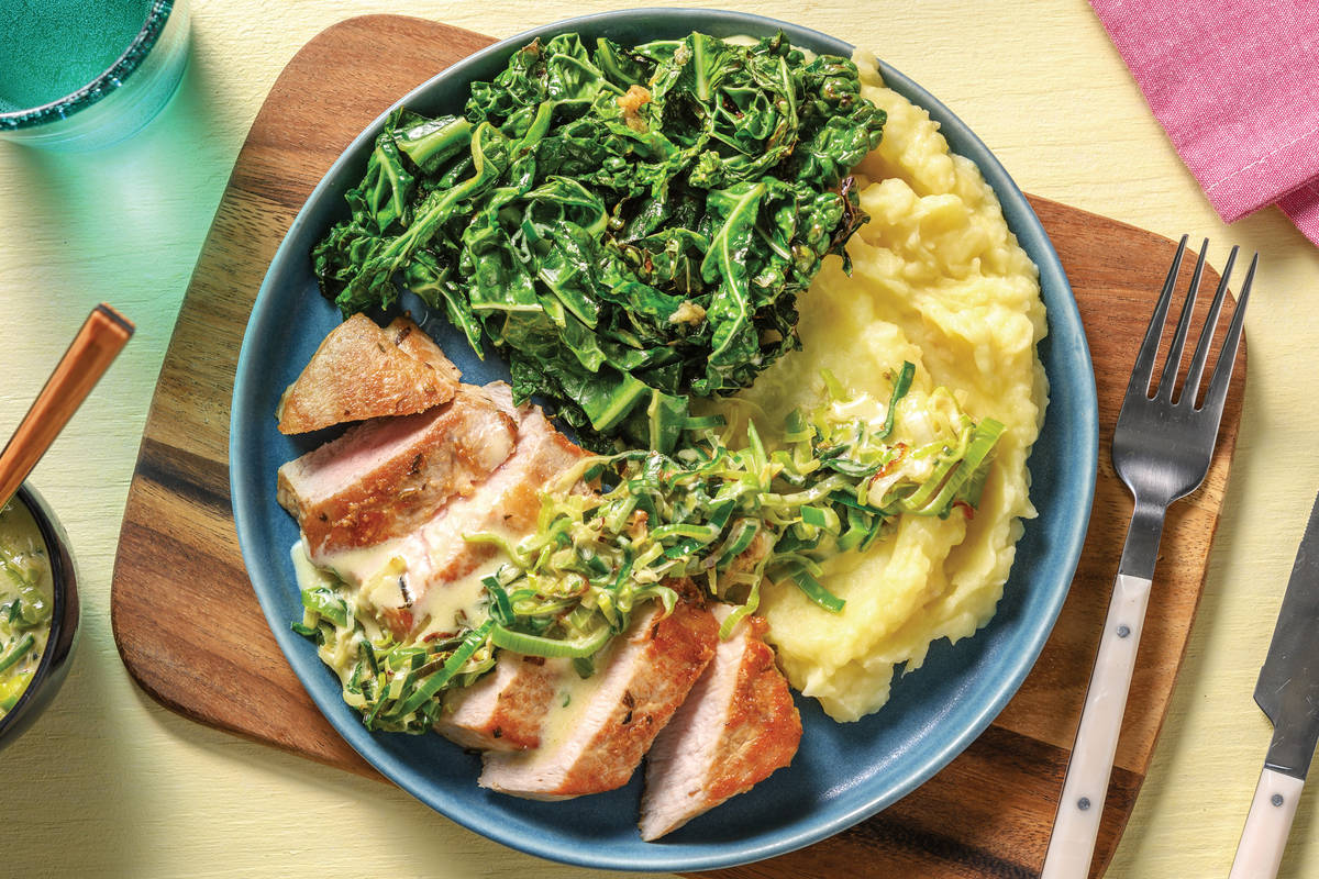 Garlic-Herb Pork & Creamy Leek-Peppercorn Sauce