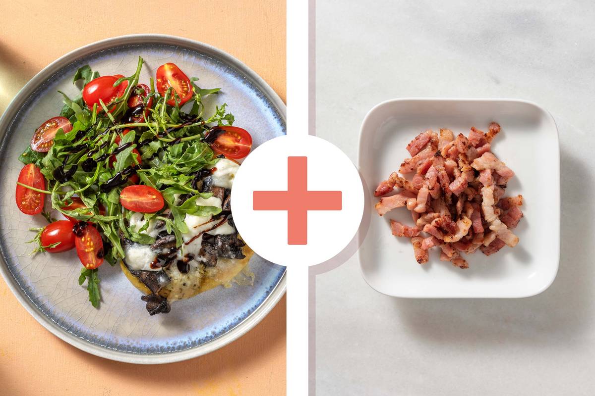 Garlic Portobello Mushroom Naanizza with Bacon Lardons