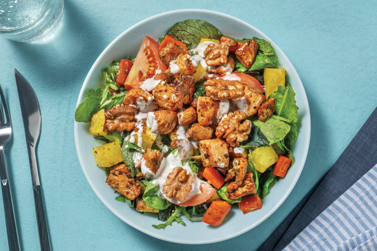 Garlicky Chicken & Roast Veggie Salad