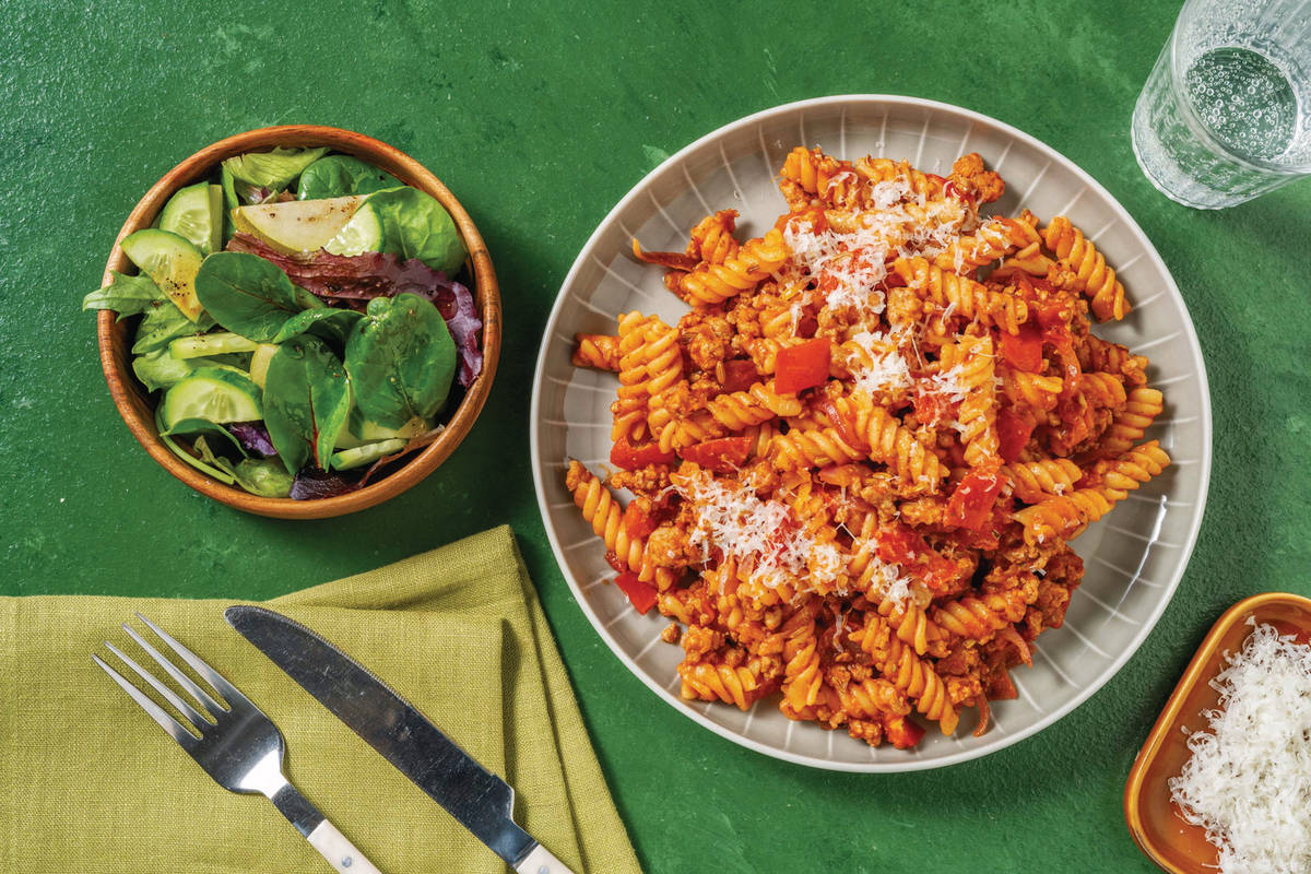 Garlicky Tomato Pork Fusilli