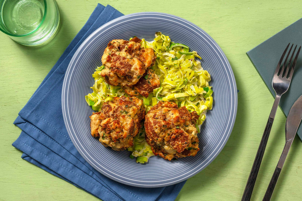 Gebackene Laugen-Käse-Knödel mit frischer Petersilie