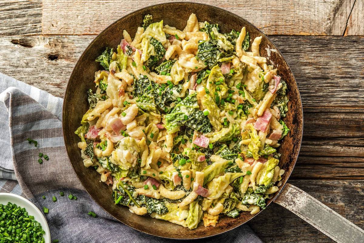 Gebratene Spätzle mit Bacon,