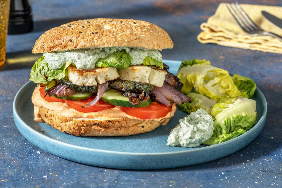 Gebratener Halloumi im Fladenbrot