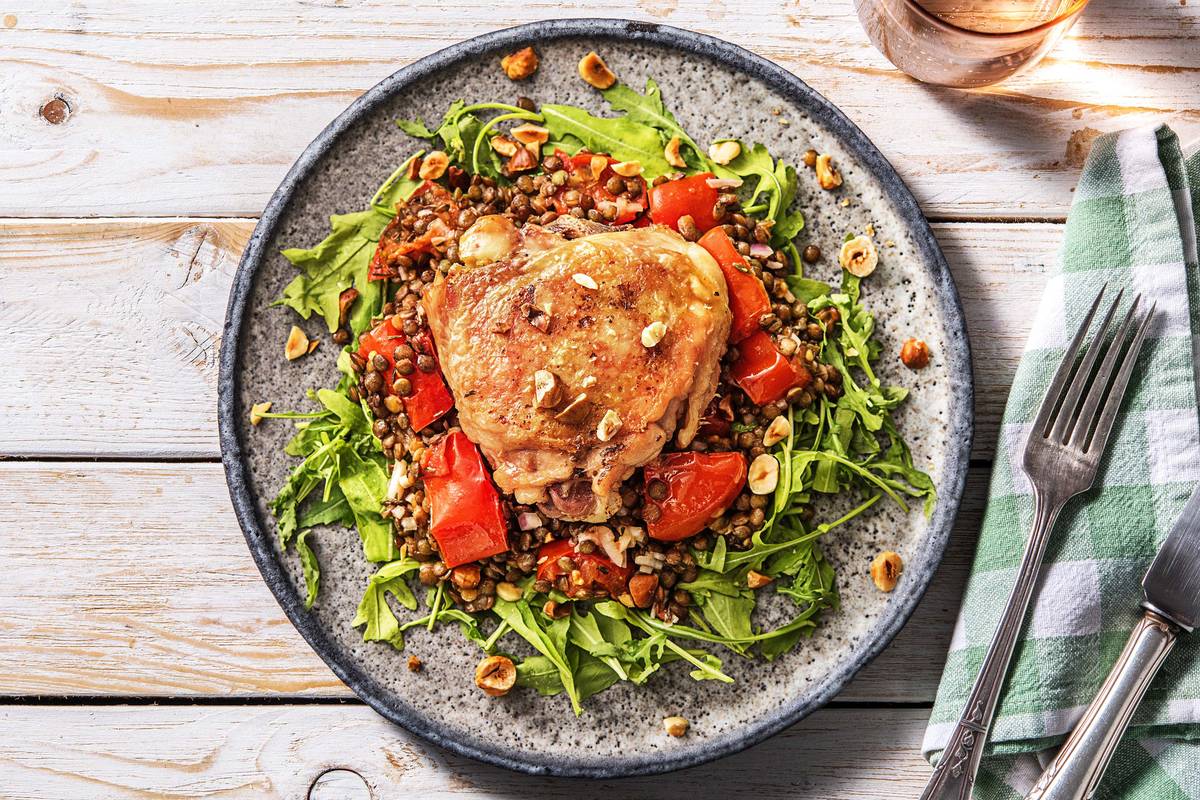 Cuisse de poulet confite et salade de lentilles