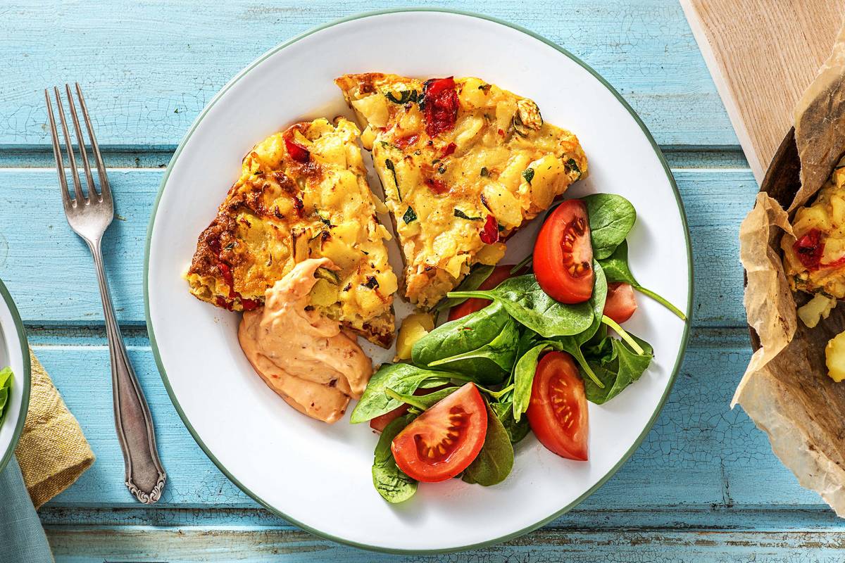 Kartoffel-Tortilla mit buntem Gemüse