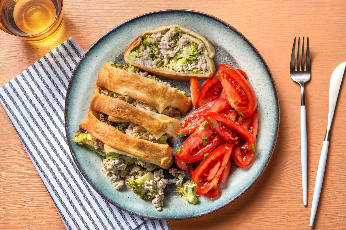 Feuilleté farci au poulet haché et brocoli